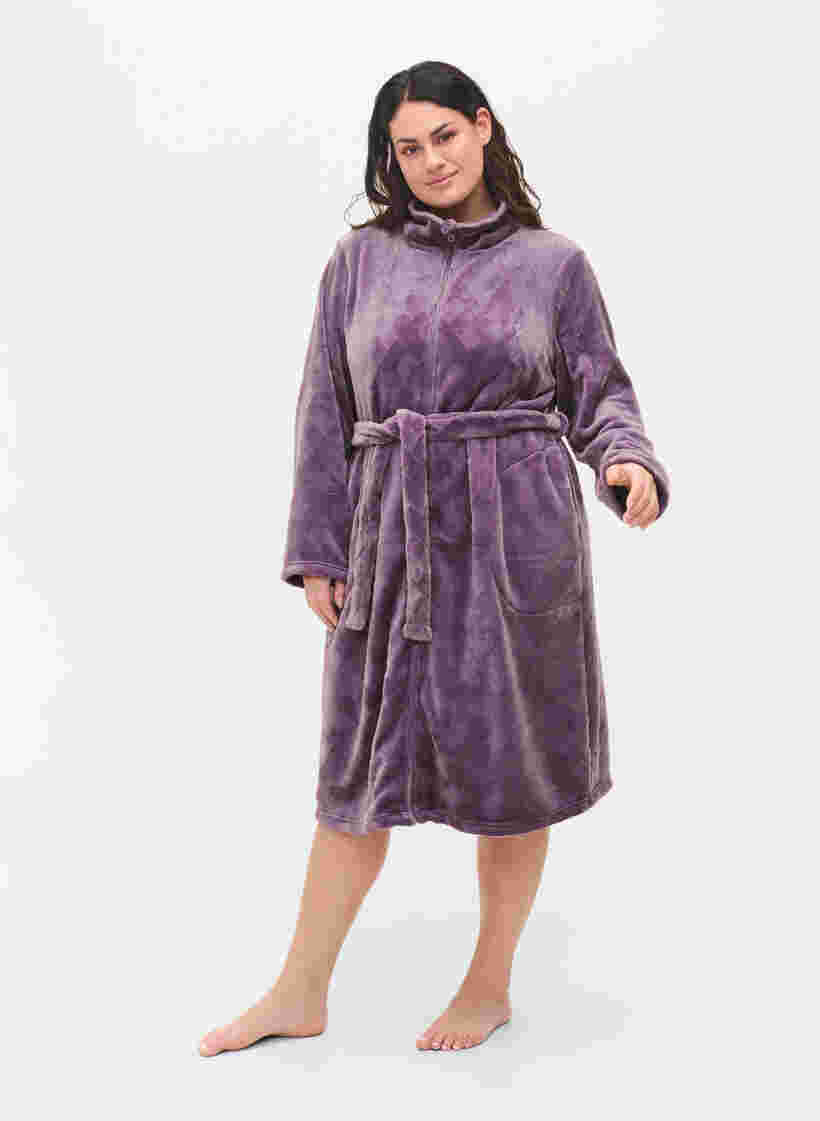 Morgenmantel mit Reißverschluss und Taschen, Vintage Violet, Model image number 2