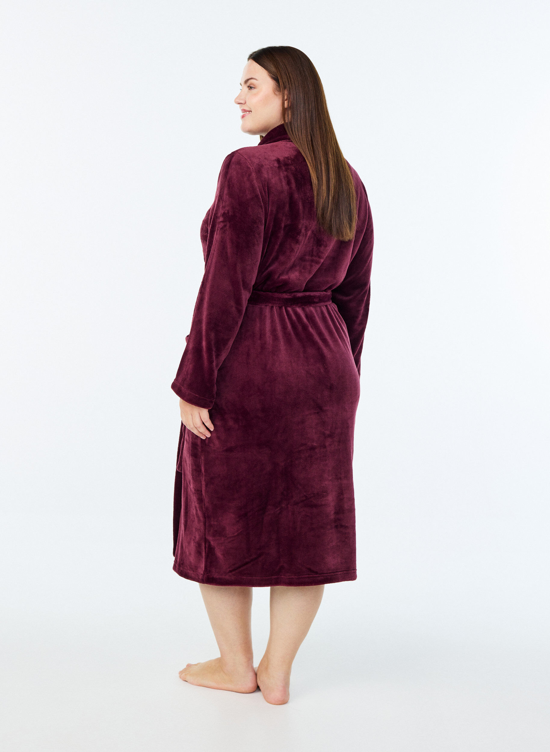 ZizziMorgenmantel aus weichem Velours mit Taschen, Dunkles Bordeaux, Model image number 1