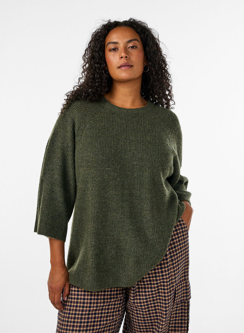 Ripppullover mit 3/4-&Auml;rmeln, Gr&uuml;n, Model image number 0