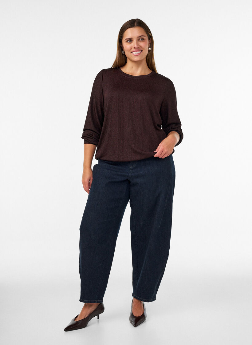 Bluse mit vertikaler Struktur und Glitzerfaden, Braun, Model image number 1