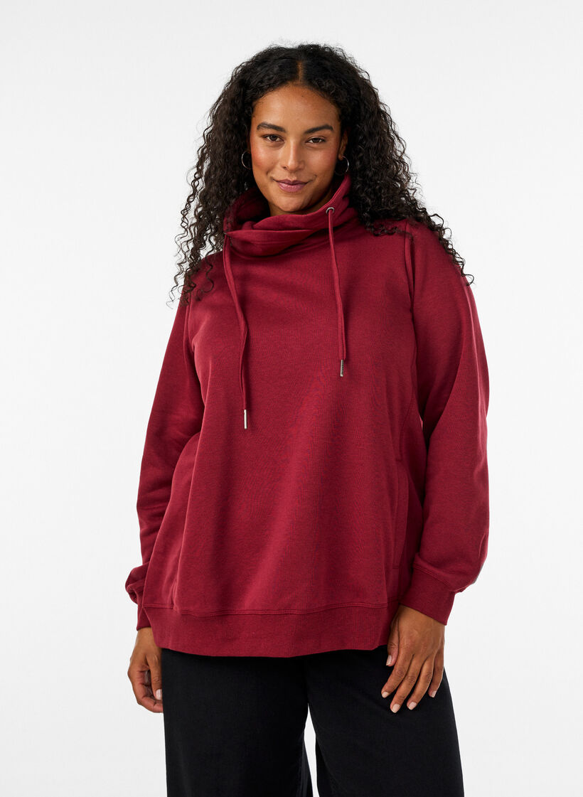 Sweatshirt mit Stehkragen und Taschen, Rot, Model image number 0
