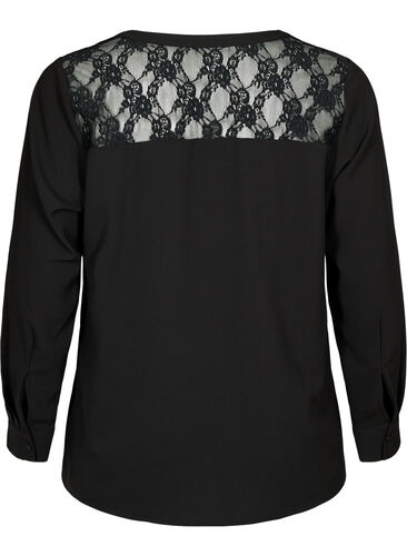 Langärmelige Bluse mit Spitzendetail , Black, Packshot image number 1