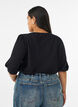 Kurz&auml;rmelige Bluse aus Strick mit Pointelle-Muster, Schwarz, Model image number 2