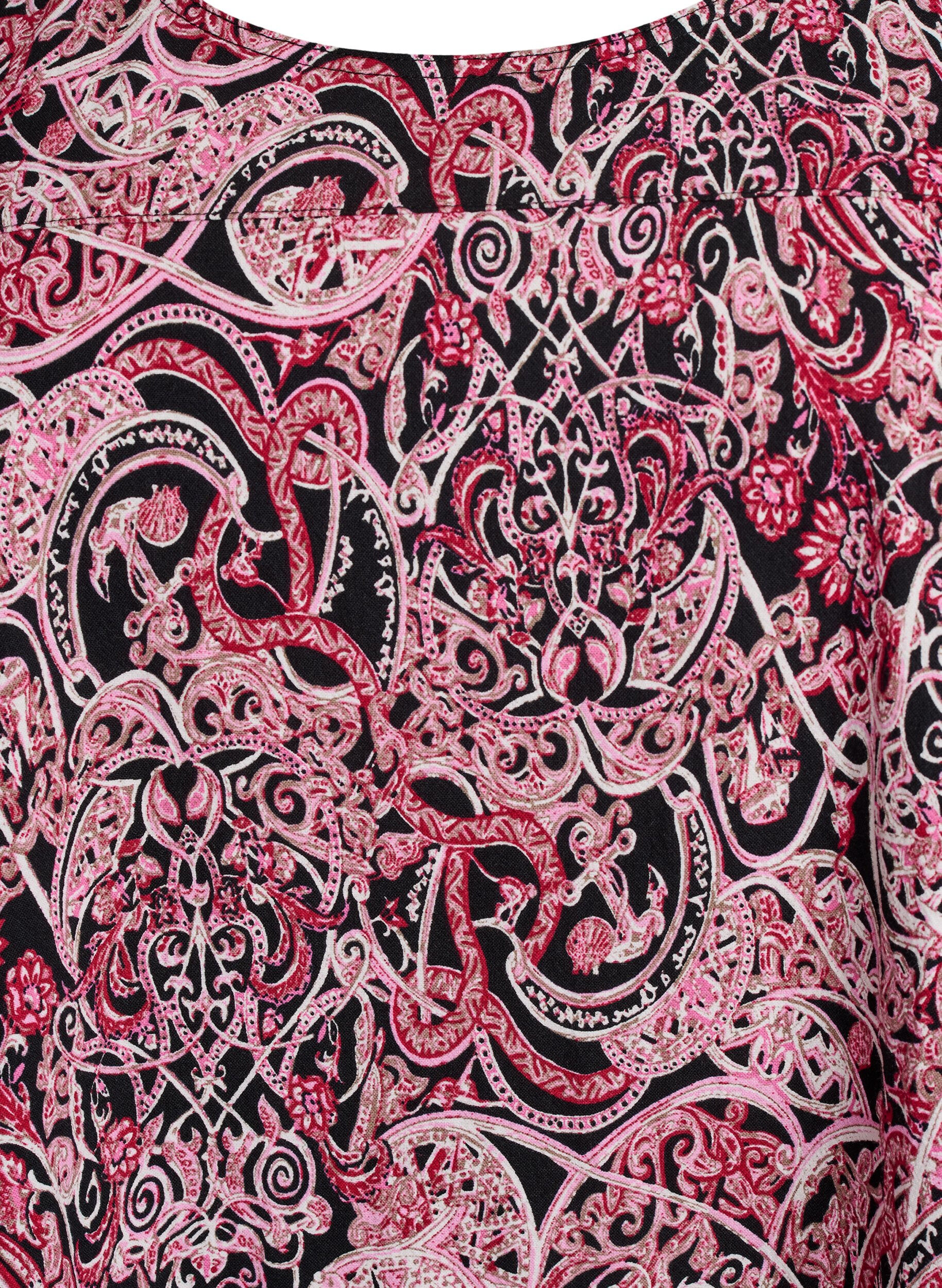 Zizzi Kurz&auml;rmliges Baumwollkleid mit Aufdruck, Schwarz, Packshot image number 2