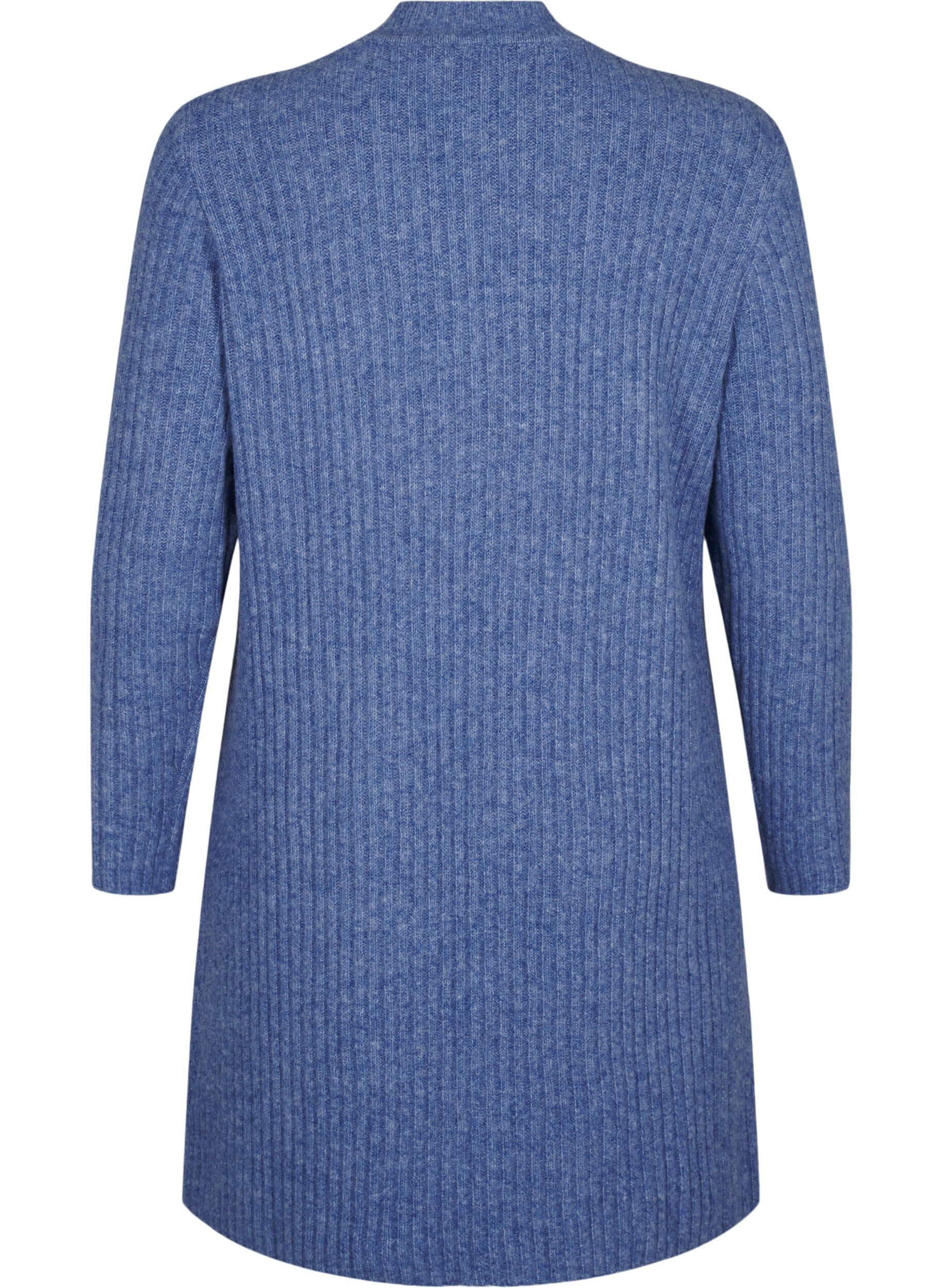 Zizzi Kurzes Rippstrickkleid mit Rundhalsausschnitt, Grey Blue Mel., Packshot image number 1