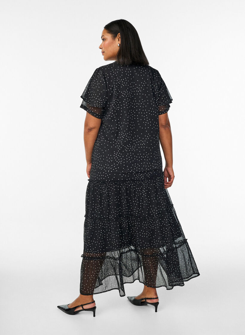Langer A-Linien-Rock aus Chiffon mit Polka Dots, Schwarz, Model image number 1