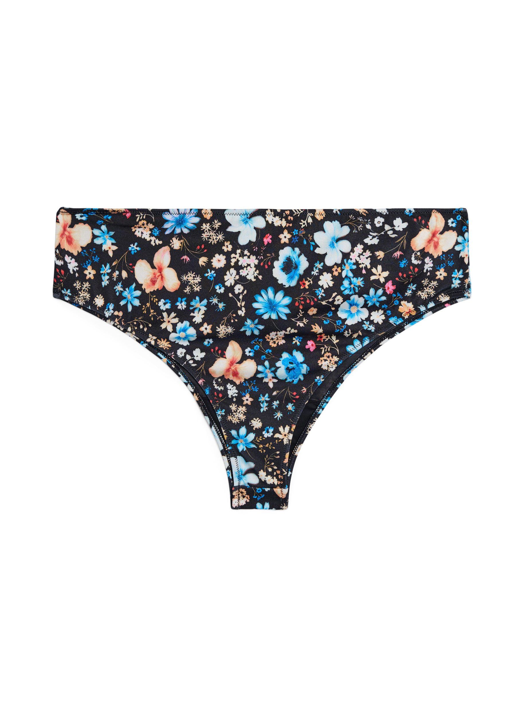 Zizzi Gebl&uuml;mte Brazilian-Bikinihose, Blau, Packshot image number 1