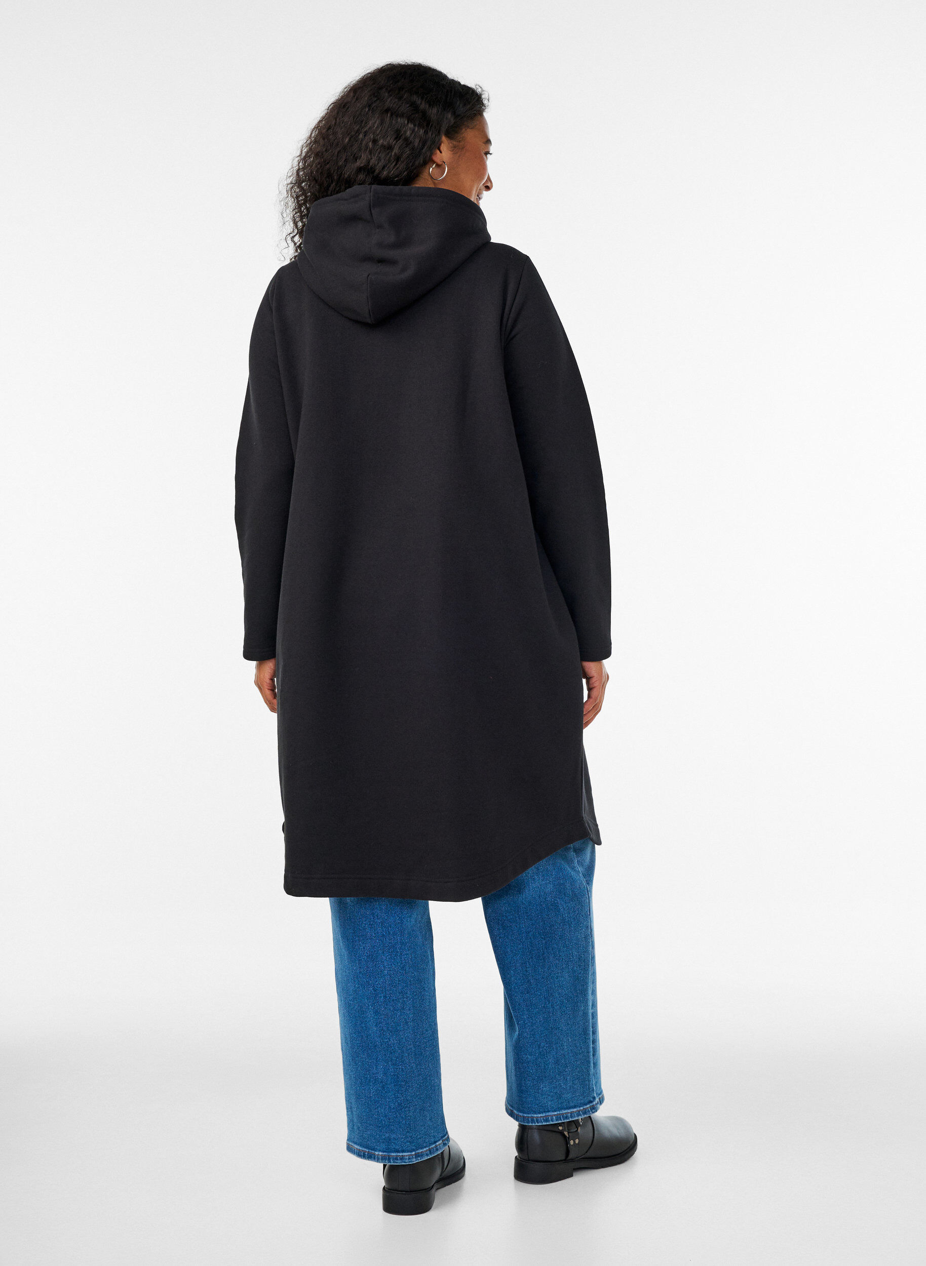 ZizziKapuzen-Sweatkleid mit Taschen, Schwarz, Model image number 1
