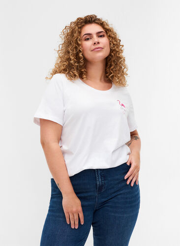 T-Shirt mit Print, White Flamingo, Model image number 0