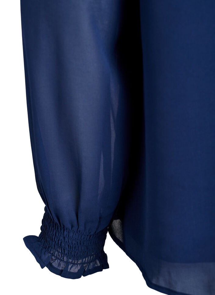 Bluse mit transparenten Ärmeln und Smok, Blau, Packshot image number 3