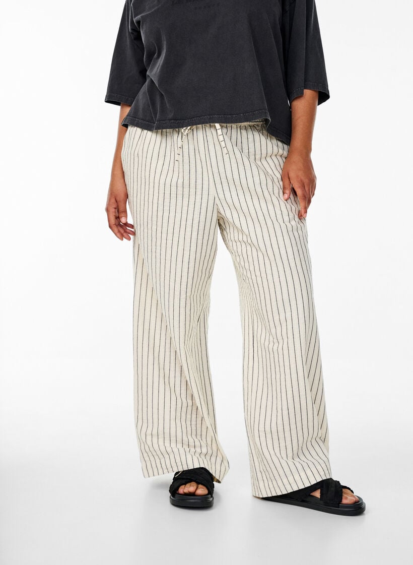 Lockere Hose mit hohem Bund und Taschen, Vanille, Model image number 2