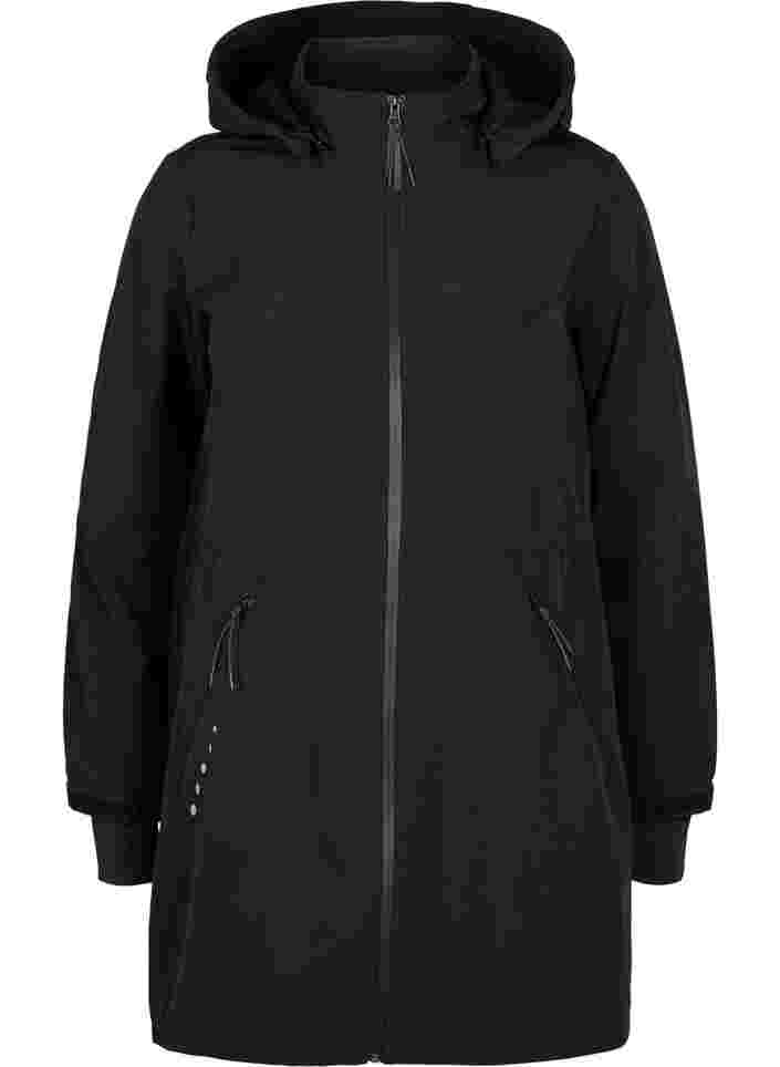 Softshell-Jacke mit Fleece, Black Solid, Packshot