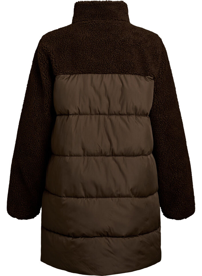 Mittellange Steppjacke mit Teddyfleece, Braun, Packshot image number 1
