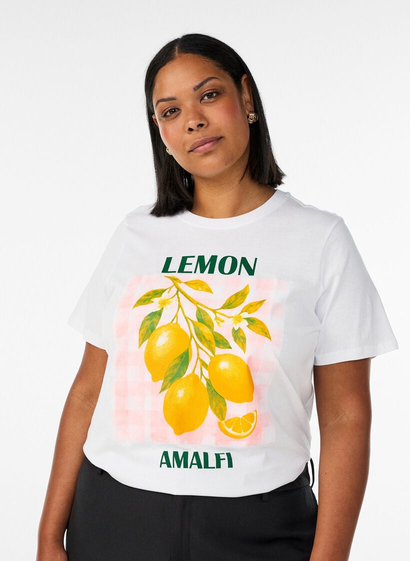 T-shirt aus Baumwolle mit Print, Wei&szlig;, Model image number 0