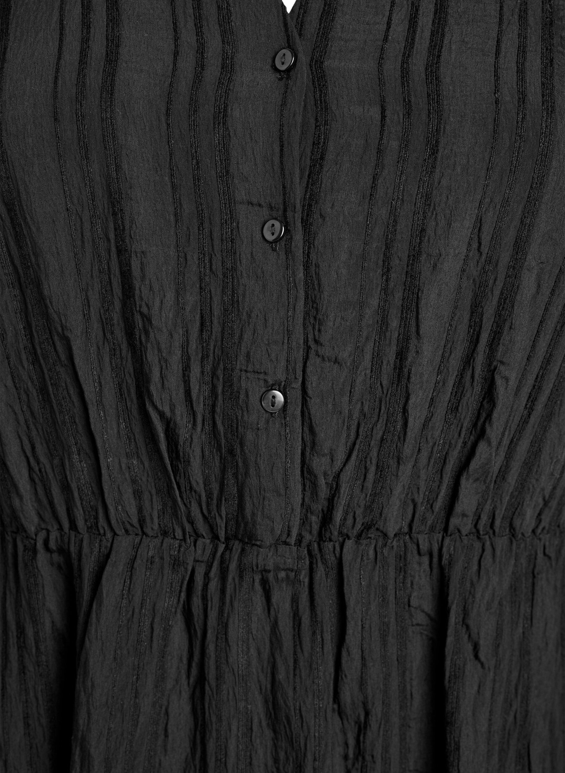 Zizzi Kurzes Kleid mit gewebter Streifenstruktur und elastischer Taille, Schwarz, Packshot image number 2