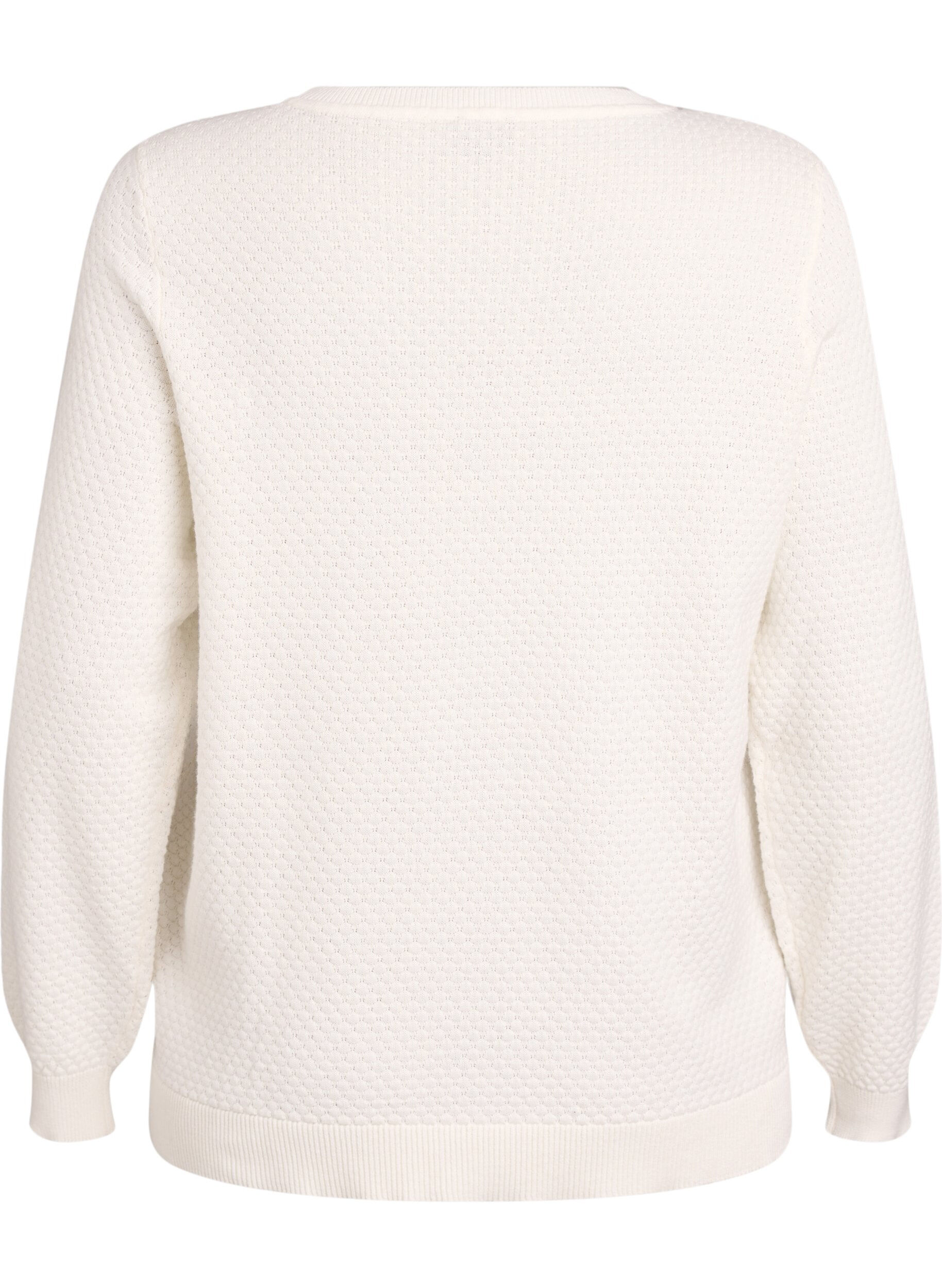 Zizzi Strickbluse aus Baumwolle mit Strukturmuster, Vanille, Packshot image number 1