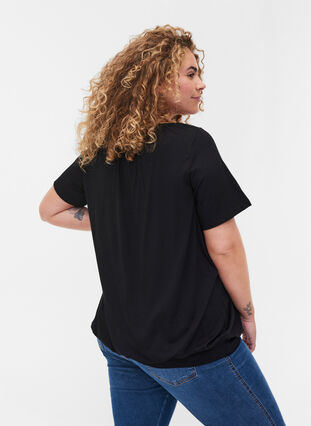 Kurzarm T-Shirt aus Viskose mit Gummibund, Black, Model image number 1