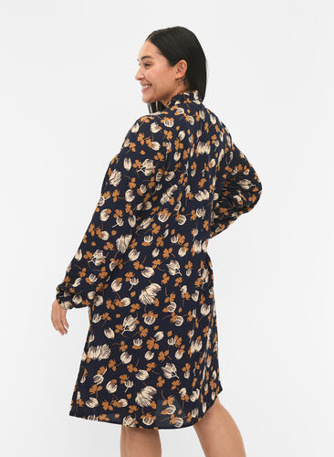 FLASH – Langärmeliges Kleid mit Blumendruck, Navy Brown Flower, Model image number 1