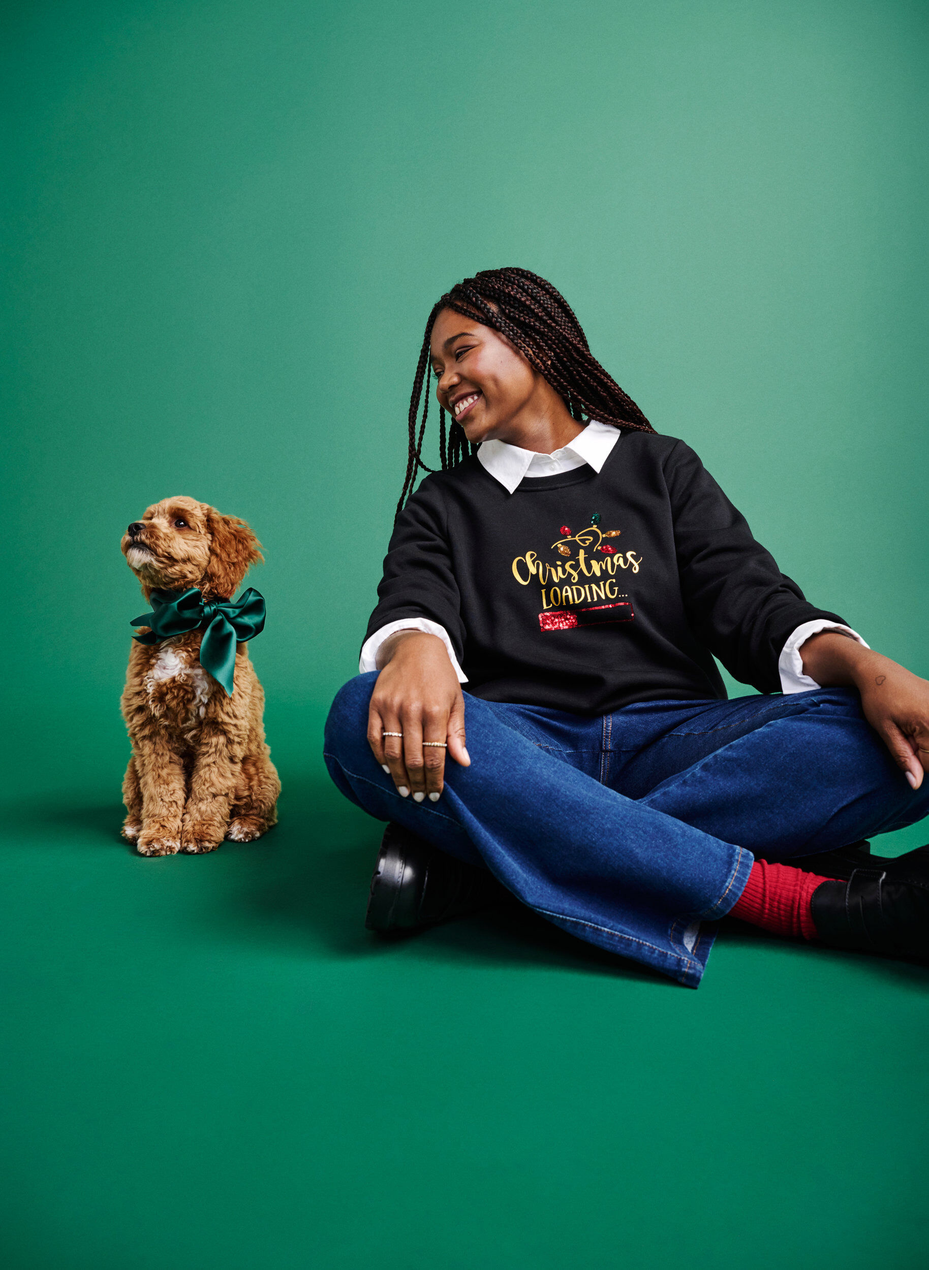 Zizzi Weihnachts-Sweatshirt, Black LOADING, Image image number 0