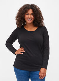 Unifarbene Basic-Bluse aus Baumwolle, Solid Black, Model