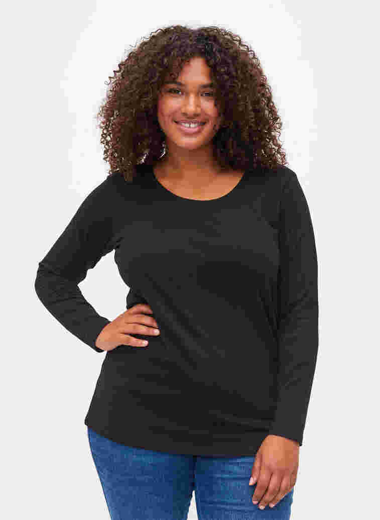 Unifarbene Basic-Bluse aus Baumwolle, Solid Black, Model image number 0