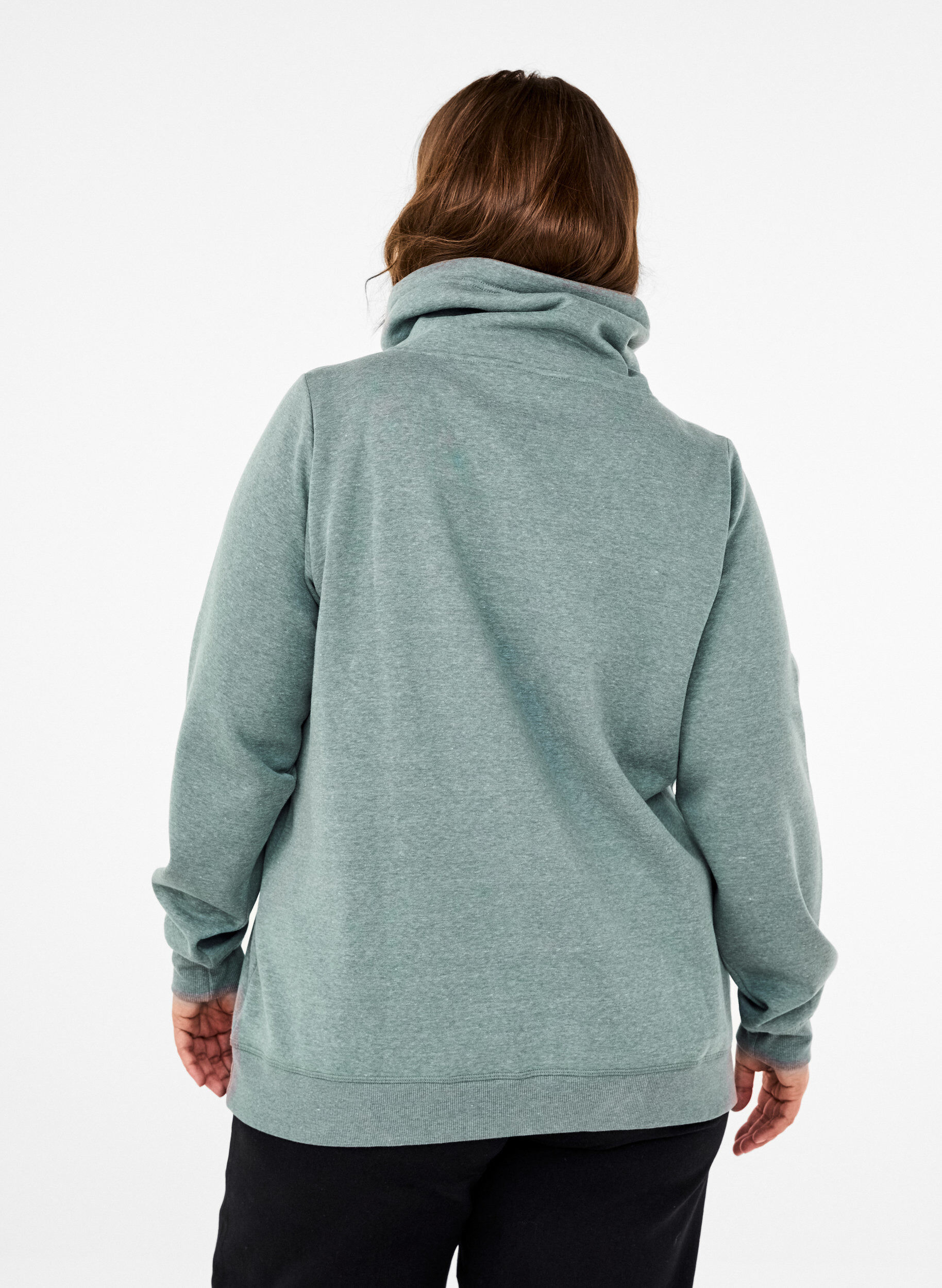 Zizzi FLASH - Sweatshirt mit Stehkragen, Balsam Green Melange, Model image number 1
