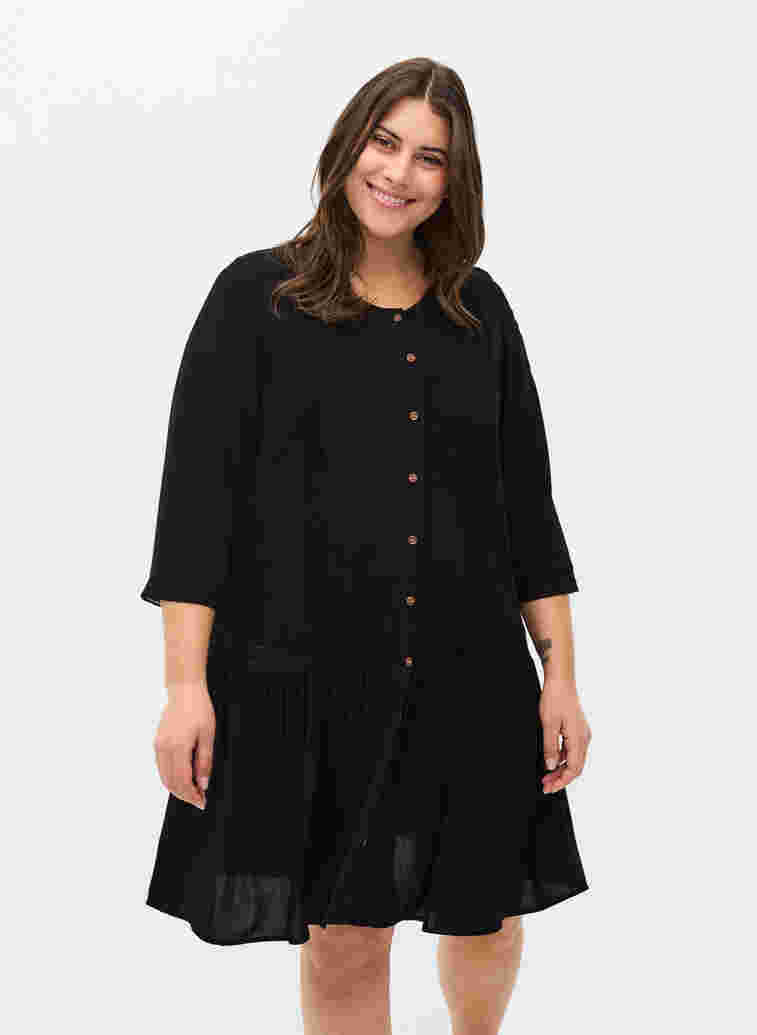 Strandkleid aus Viskose mit Knopfverschluss, Black, Model image number 0