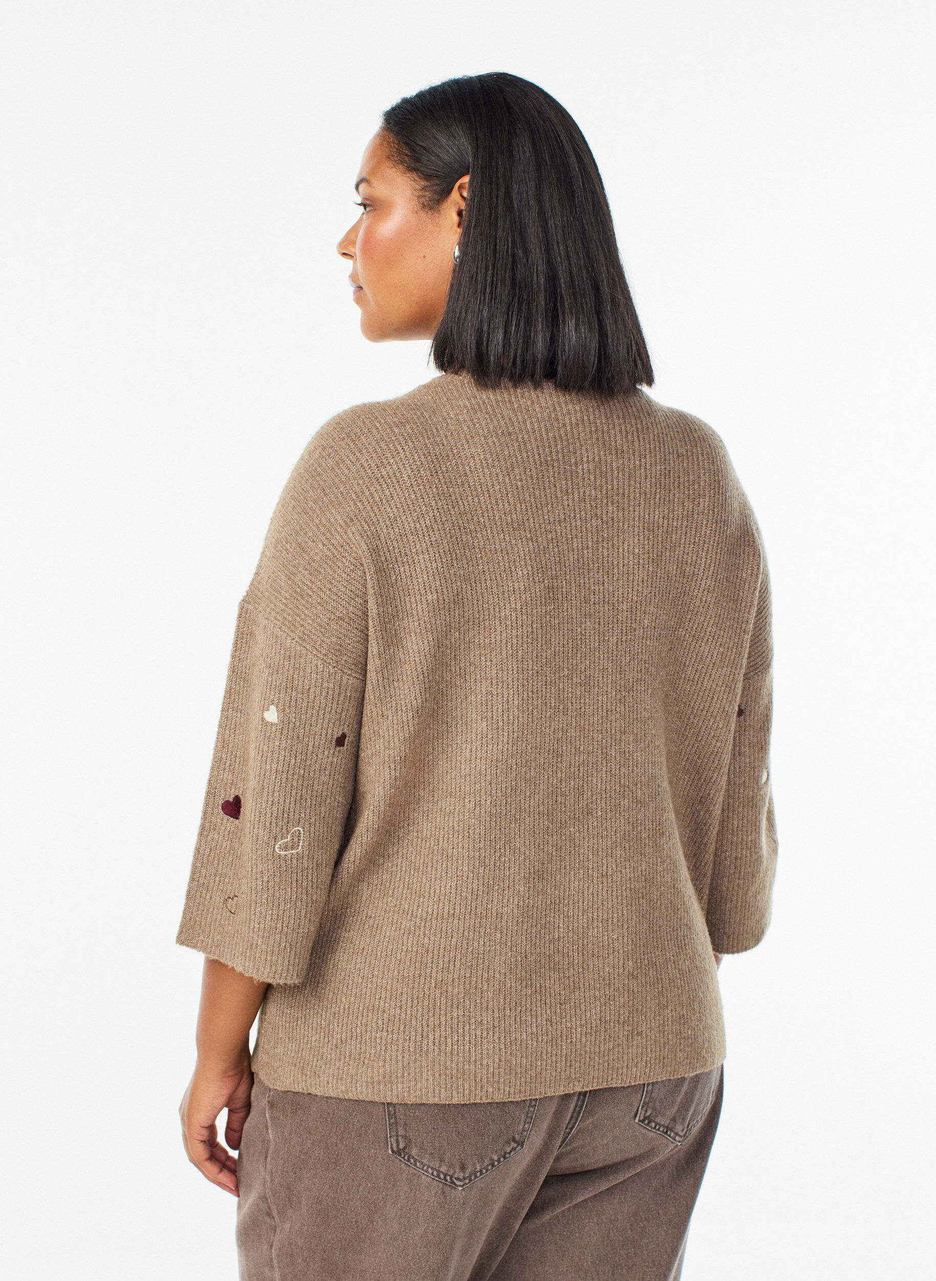 Zizzi Pullover mit Herzen und 3/4-&Auml;rmeln, Braun, Model image number 2