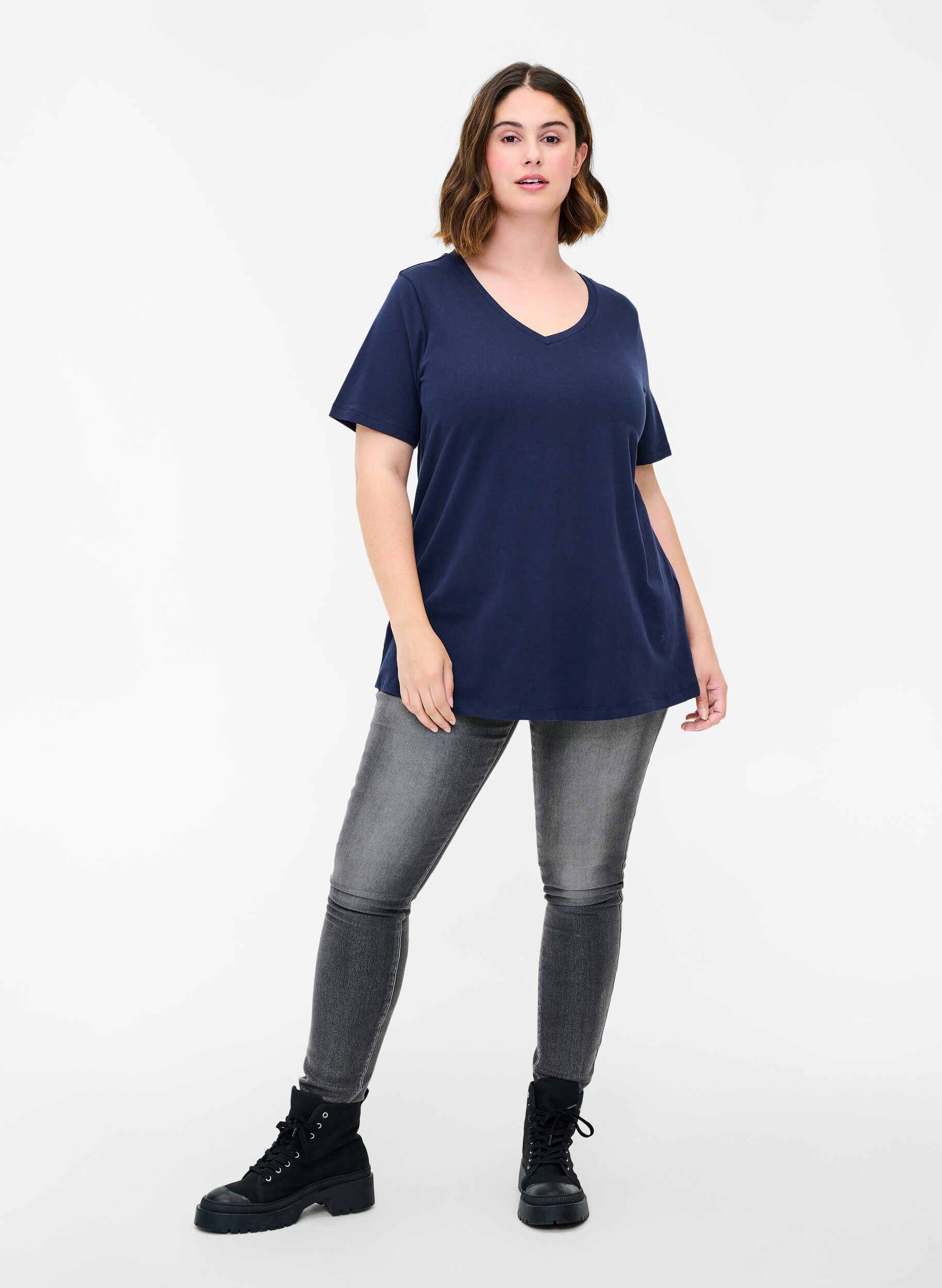 Zizzi Basic T-Shirt, Blau, Model image number 1