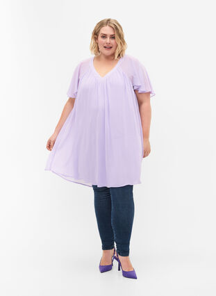 Lockeres Kleid mit kurzen Ärmeln, Purple Heather, Model image number 2