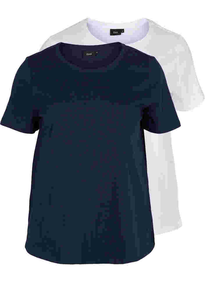 2er-Pack basic T-Shirts aus Baumwolle, Navy B/B White, Packshot image number 0