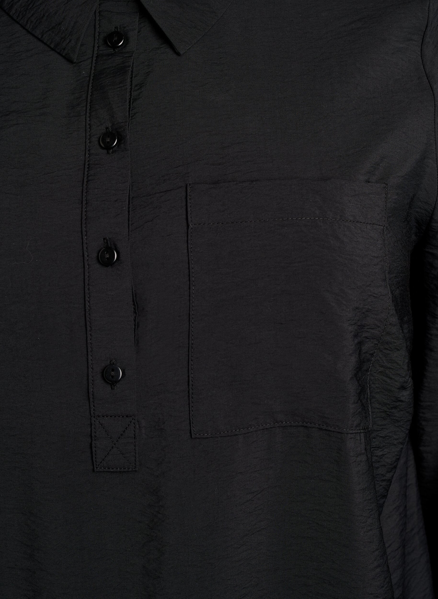 Zizzi Kleid mit Kragen und Brusttasche, Schwarz, Packshot image number 2