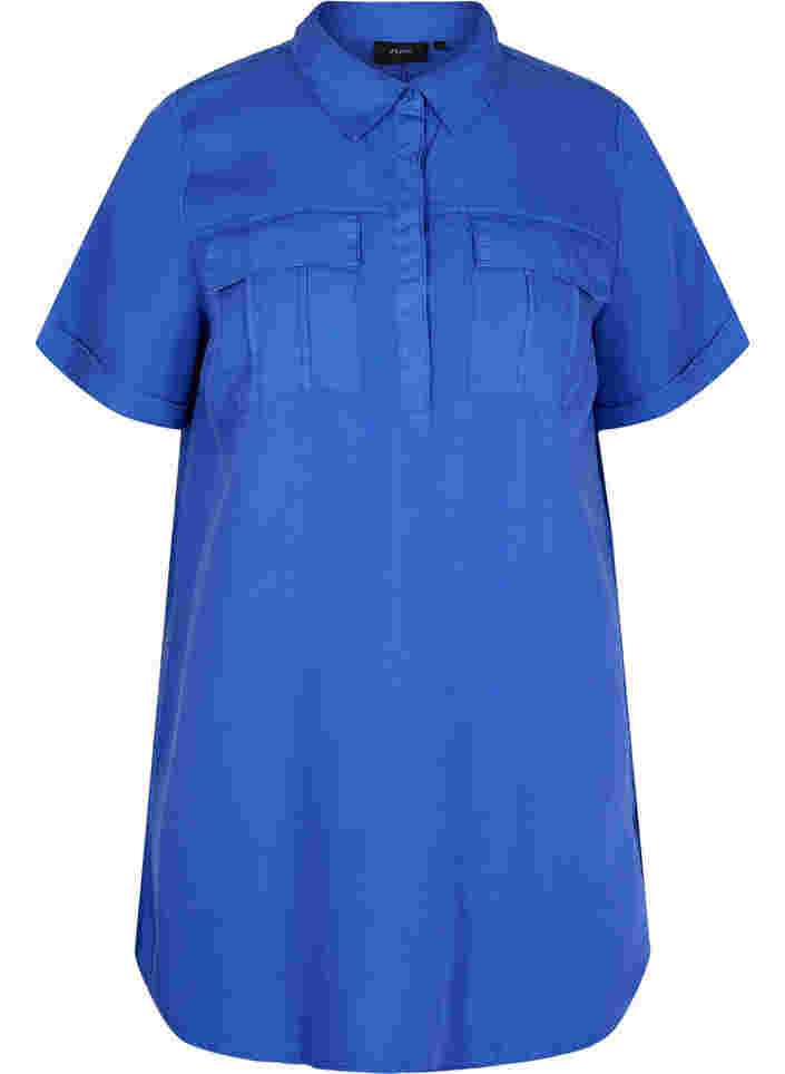Kurzarm Tunika mit Kragen, Dazzling Blue, Packshot image number 0
