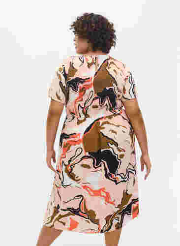Viskosekleid mit Print und Smock, Abstract AOP, Model image number 1