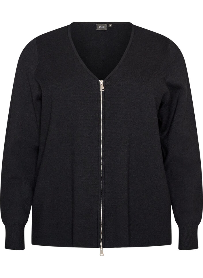 Strickjacke mit 2-Wege-Rei&szlig;verschluss, Schwarz, Packshot image number 0