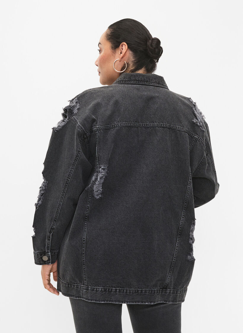 Locker sitzende Jeansjacke mit Abnutzungsdetails, Dark Grey Denim, Model image number 1