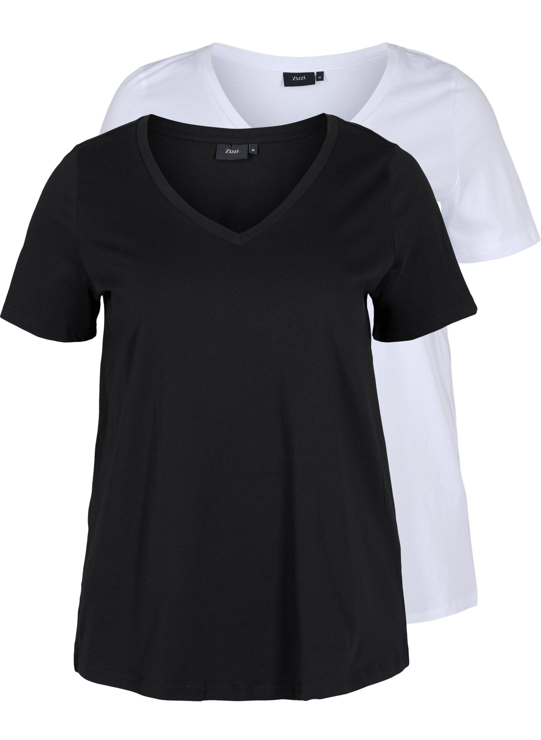 Zizzi 2er-Pack basic T-Shirts aus Baumwolle, Black/Bright W, Packshot image number 0