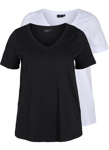 2er-Pack basic T-Shirts aus Baumwolle, Black/Bright W, Packshot image number 0