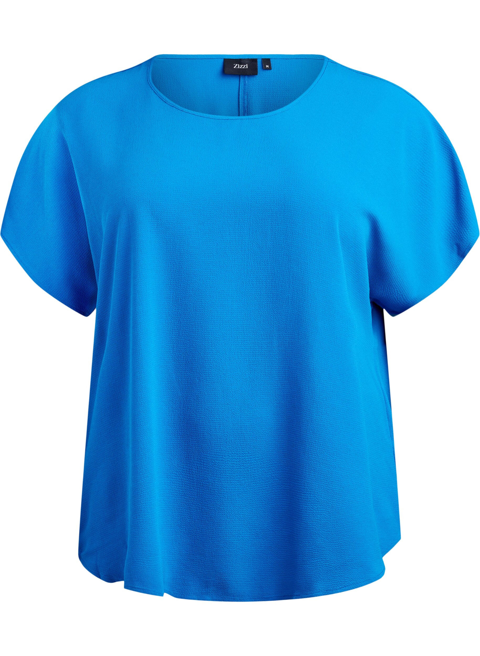 Zizzi Bluse mit kurzen &Auml;rmeln und Rundhalsausschnitt, Blau, Packshot image number 0