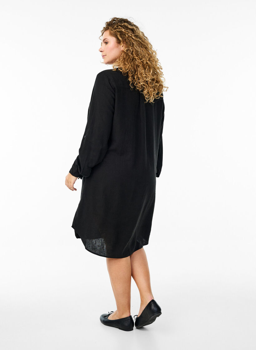 Lange Bluse aus Leinen und Viskose, Schwarz, Model image number 1