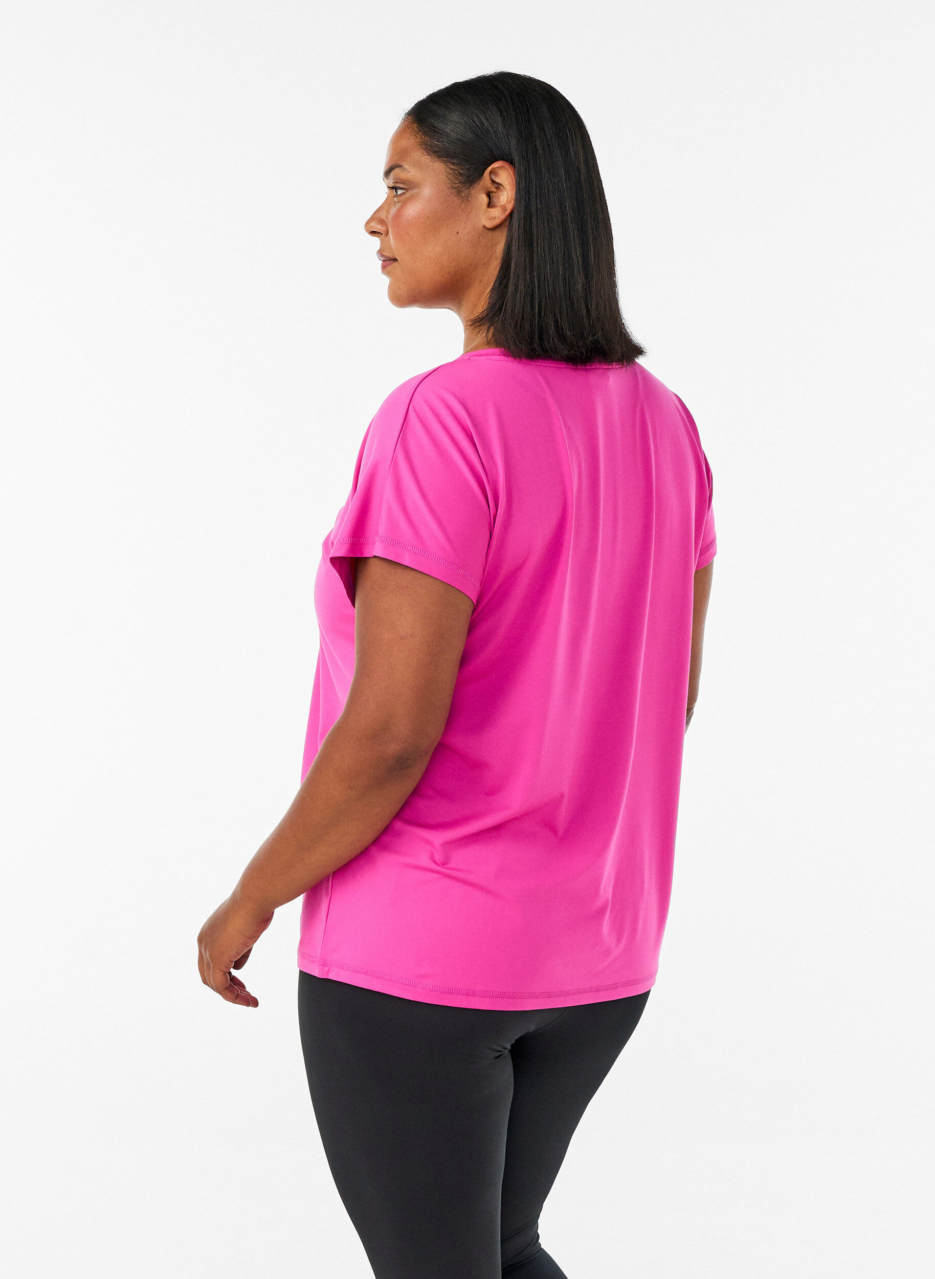 ZizziLockeres Trainings-T-Shirt mit V-Ausschnitt, Pink, Model image number 2