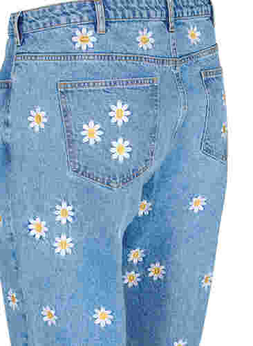 Cropped Mille Jeans mit gestickten Blumen, Light Blue Flower, Packshot image number 3