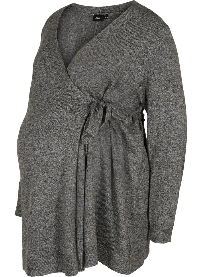 Melierte Schwangerschafts-Strickbluse mit Wickellook, Medium Grey Melange, Packshot image number 0