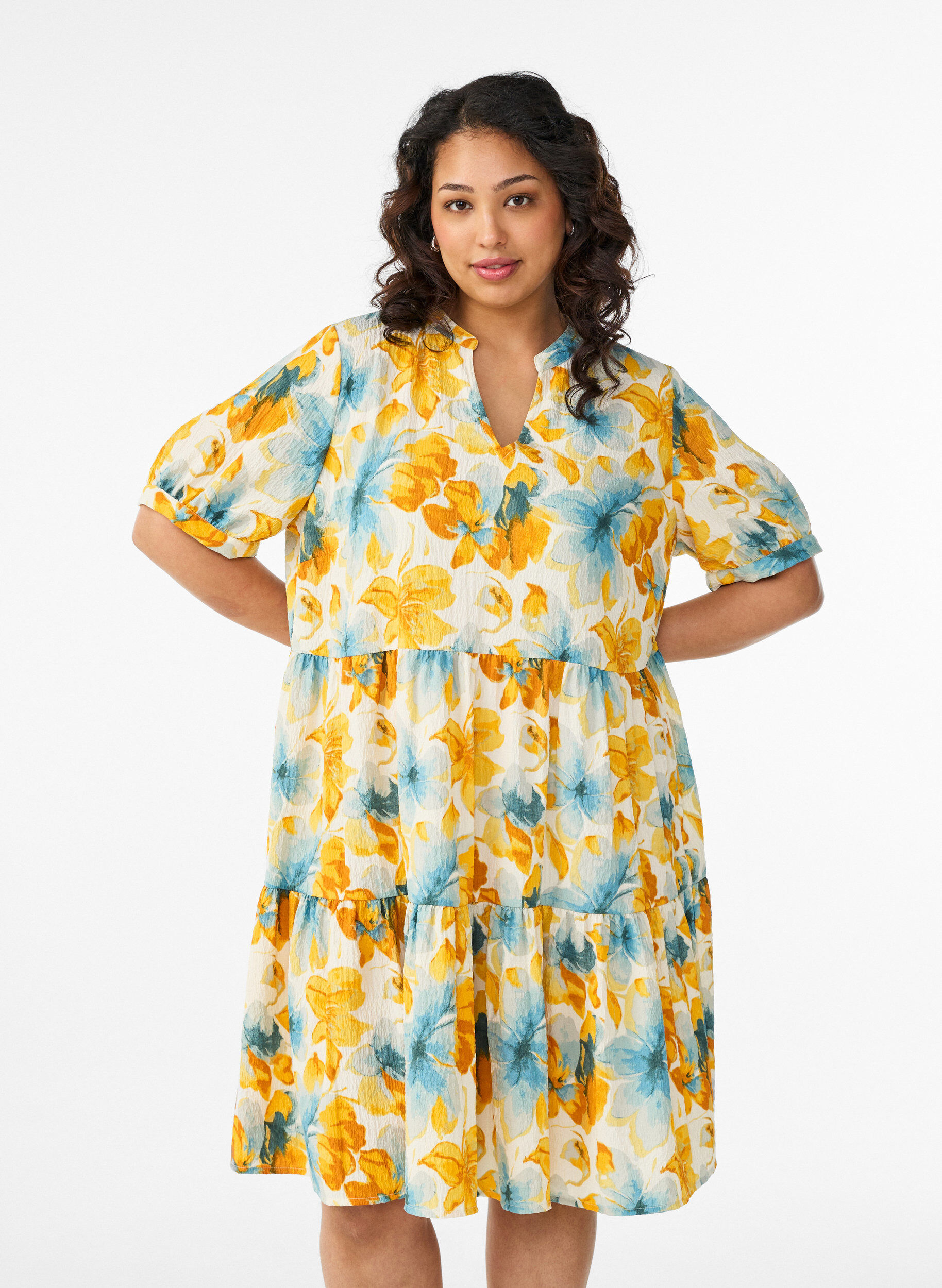 ZizziKurzes A-Linien-Kleid, Gelb, Model image number 0