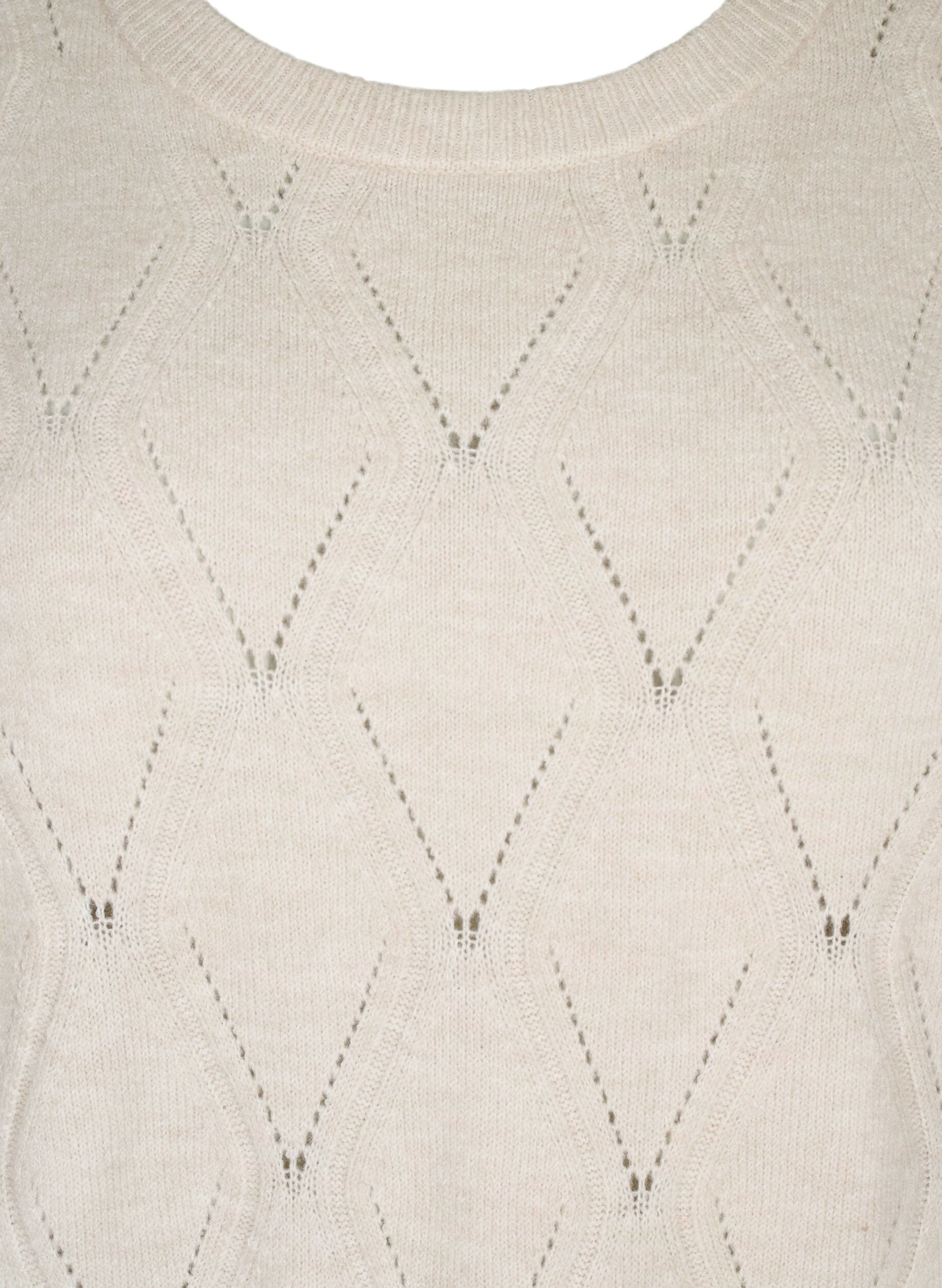 Zizzi Lang&auml;rmliges Strickkleid mit Lochmuster, Birch Mel., Packshot image number 2