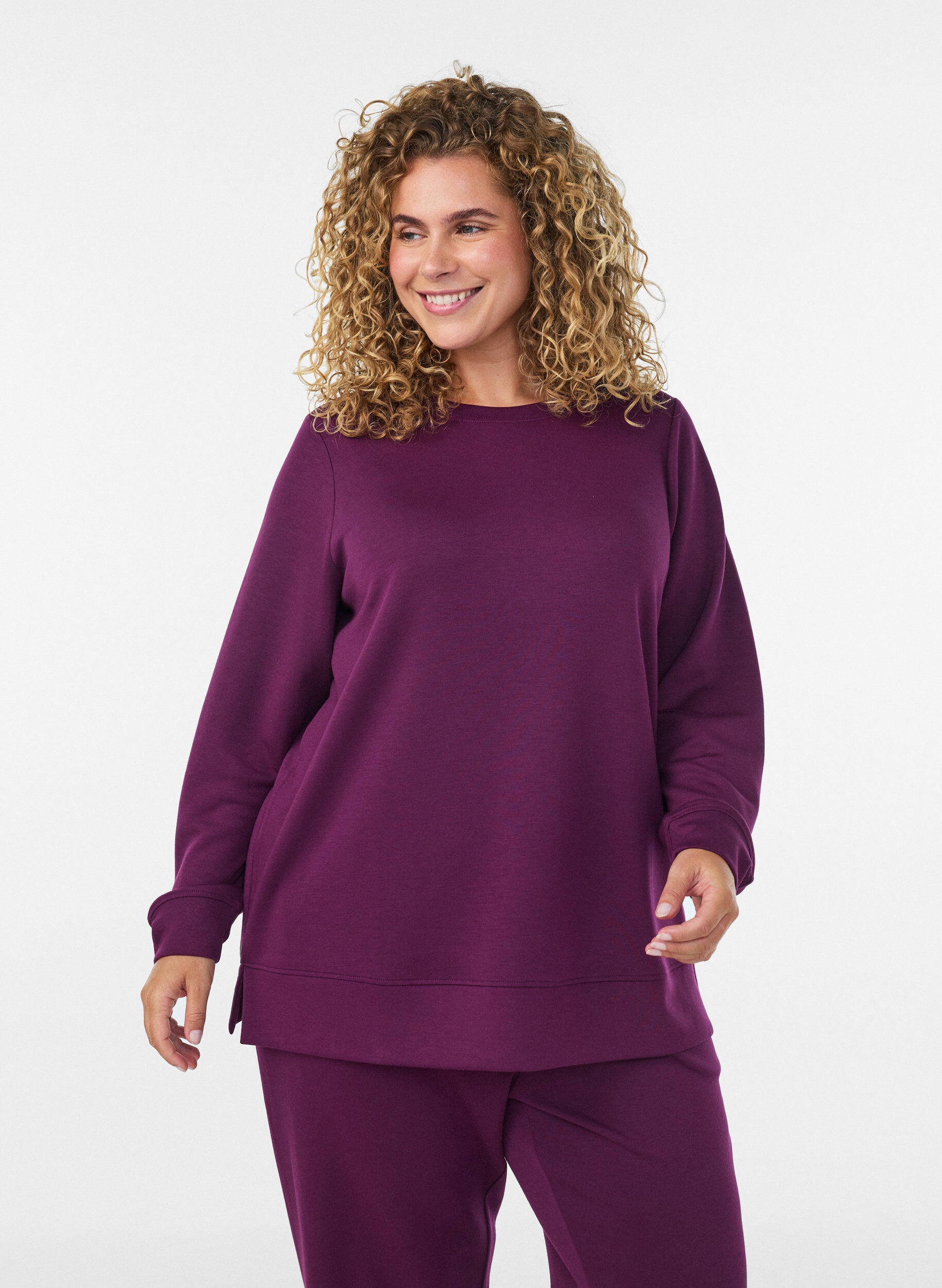 ZizziLang&auml;rmelige Bluse aus Jersey mit Rundhalsausschnitt, Lila, Model image number 0