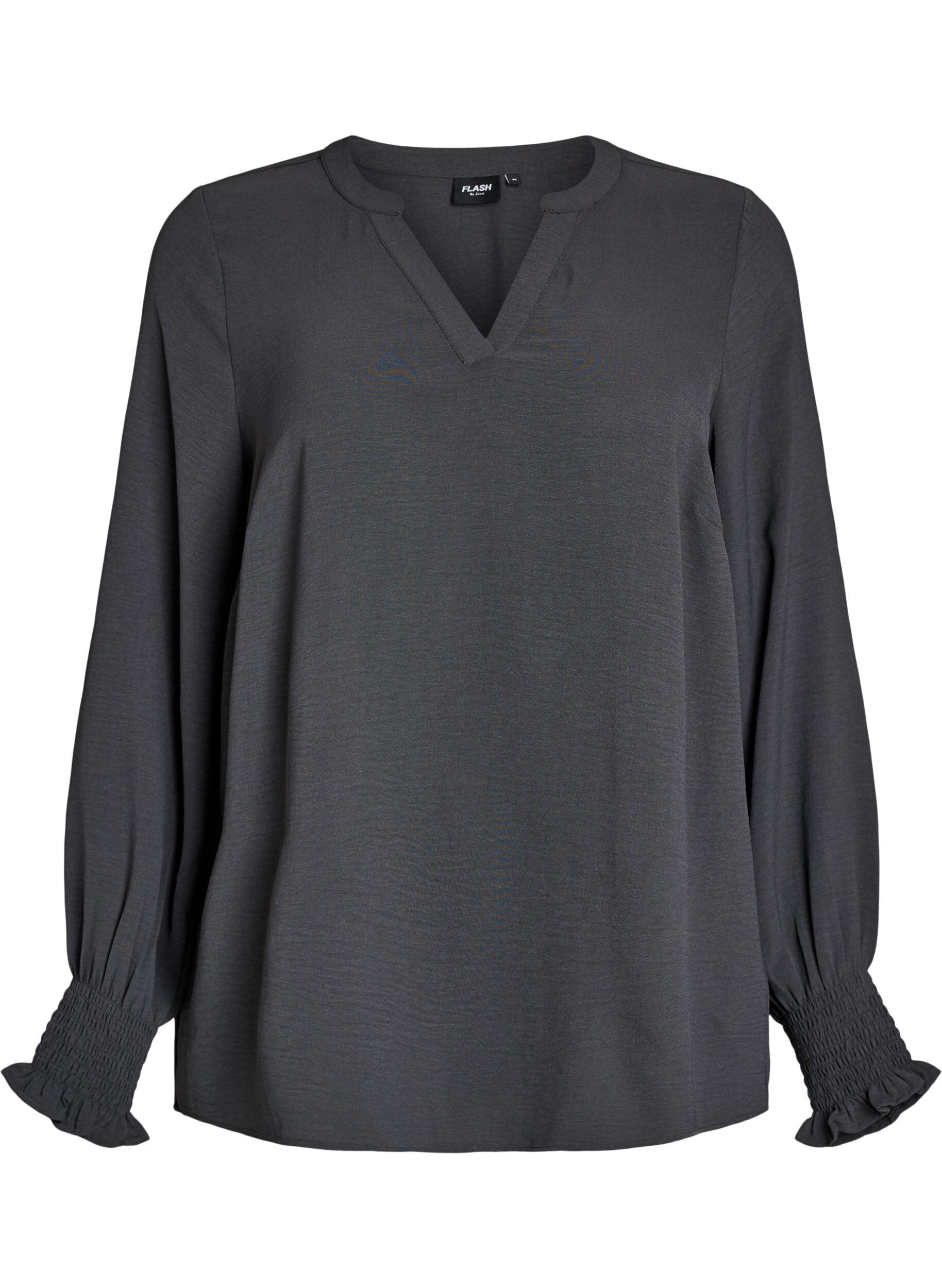 FLASH - Bluse mit Smockb&uuml;ndchen und V-Ausschnitt
