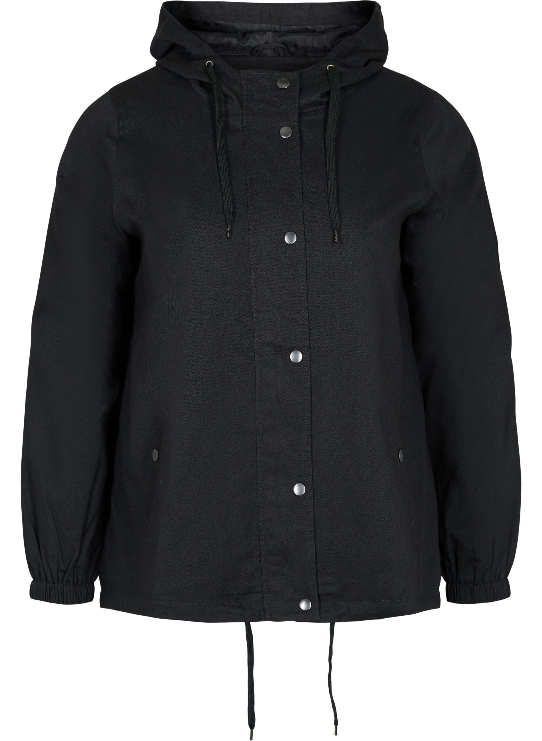 Zizzi Kurze Parkajacke mit Kapuze und Kordelzug, Black, Packshot image number 0
