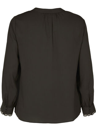 Langärmelige Bluse mit V-Ausschnitt , Black, Packshot image number 1