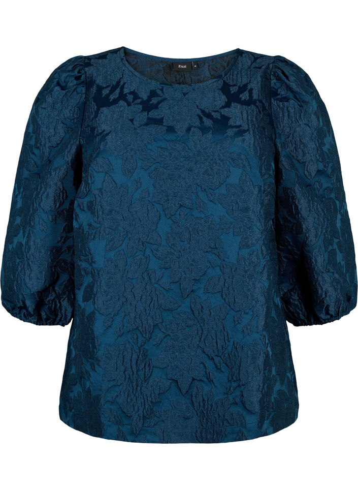  Jacquard-Bluse mit 3/4-Ärmeln, Titan, Packshot image number 0